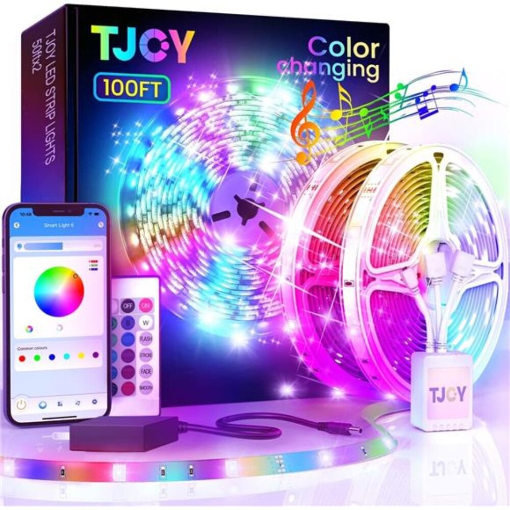 100ft LED Strip Lights RGB Color Changing Bluetooth Music Sync Lights for Room